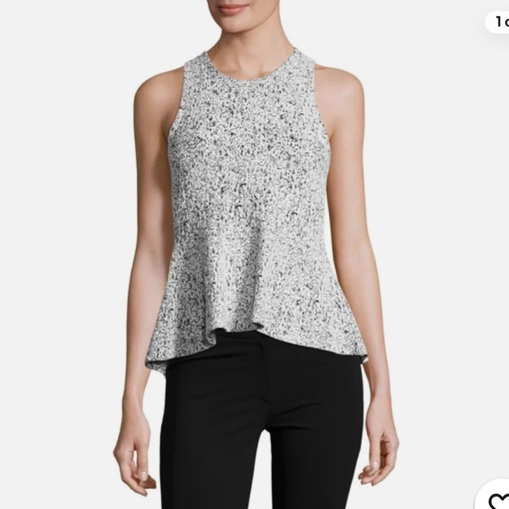 Theory Colisha Cream Black Lustrate Sleeveless Stretch Peplum Top Size P